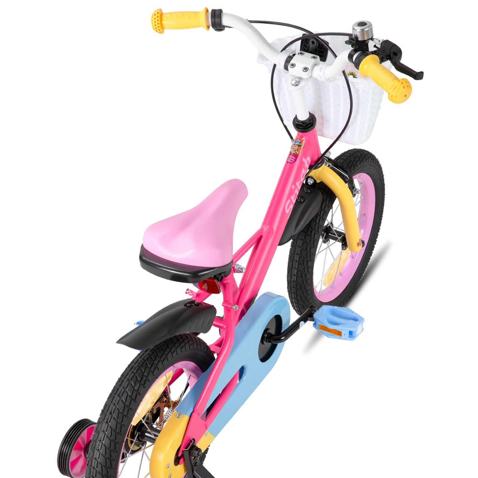 STITCH Macaron 12/14/16/18 Pouces Vélo d'enfant pour Filles & garçons de 2-9 Ans, vélo de Fille avec Panier & Roues stabilisatrices