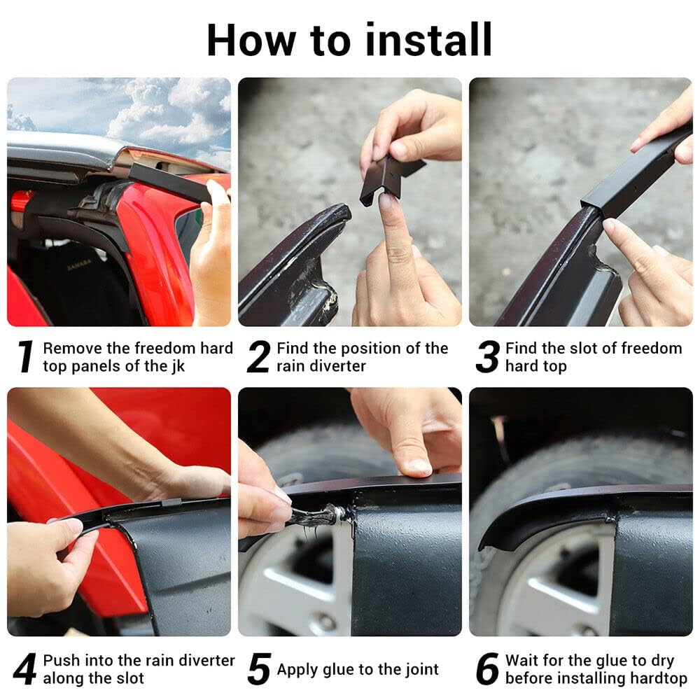 ABS Hardtop Rain Diverter Rainwater Gutter Extensions Rain Deflector dla Jeep Wrangler JK JKU 2007-2017, akcesoria zewnętrzne
