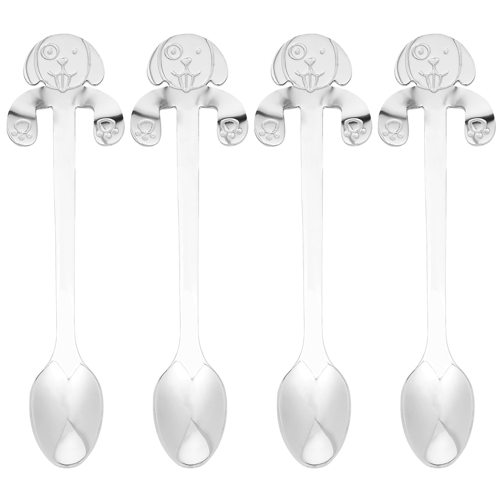 JANKOW 4 Pcs 304 Stainless Steel Dessert Dog Spoon, Dog Coffee Spoon, Stainless Steel Hanging Stirring Dessert Drink Spoons for Coffee, Tea, Dessert (Silver)
