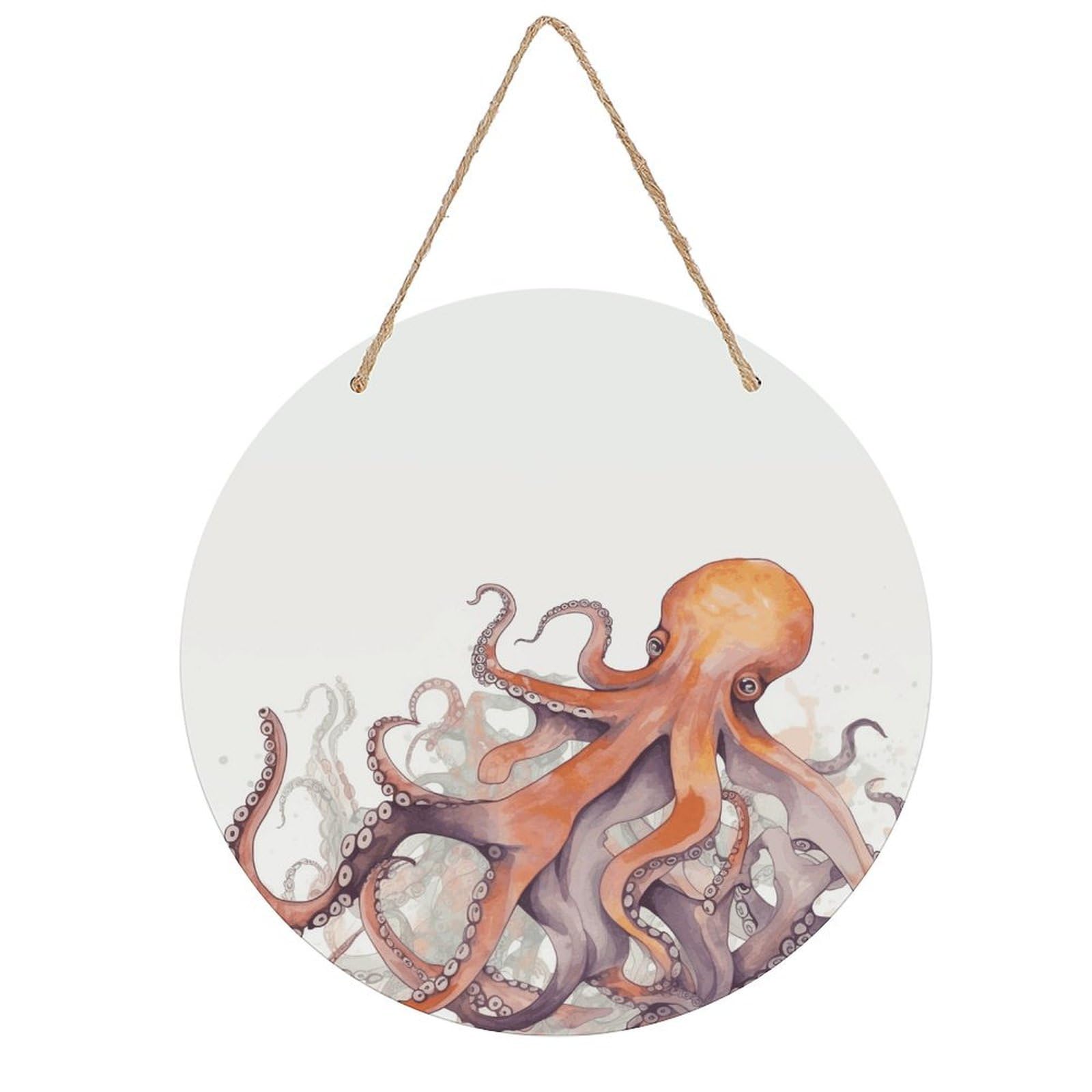 VstaDank Octopus Tentacles Wall Art Decor with Ropes Wooden Hanging Sign Hanging Wall Decor Artwork Round Wood Painting Modern Wall Prints Decor Picture for Office Bar Home Decors