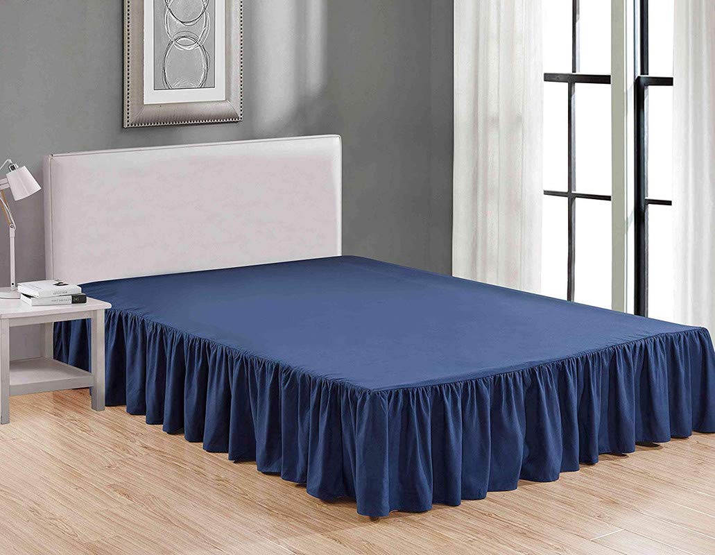 Navy Blue Easy Fit 600 TC Egyptian Cotton Frill Bedsheet Skirt Dust Ruffle with 17 Inch Tailored Drop-image-40