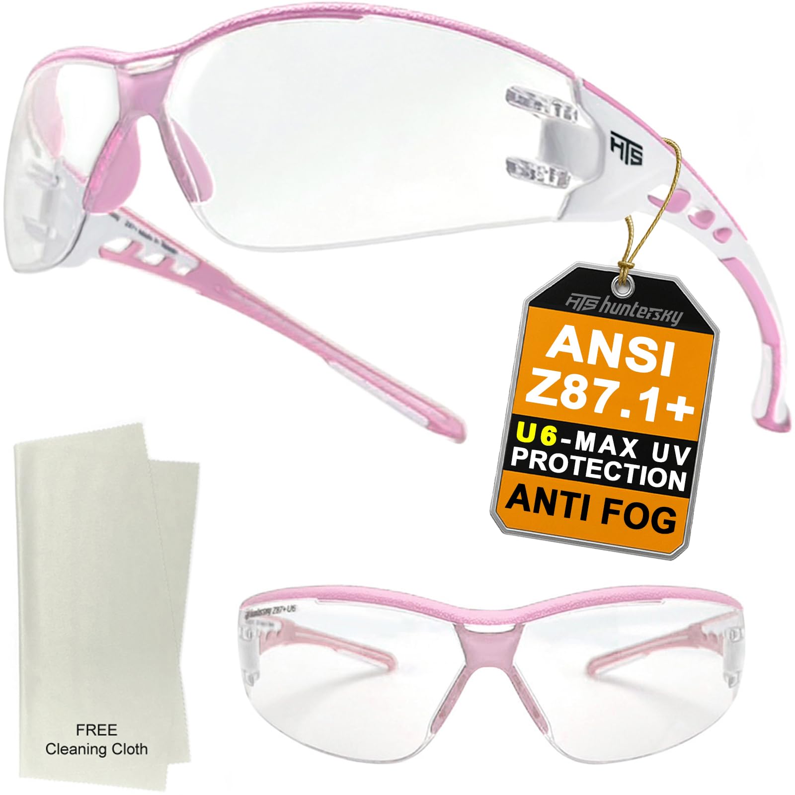 HTS HUNTERSKY Super Flexible Lightweight Anti Fog Wrap-Around U6 Clear Shooting Safety Glasses with ANSI Z87.1 Scratch Resist