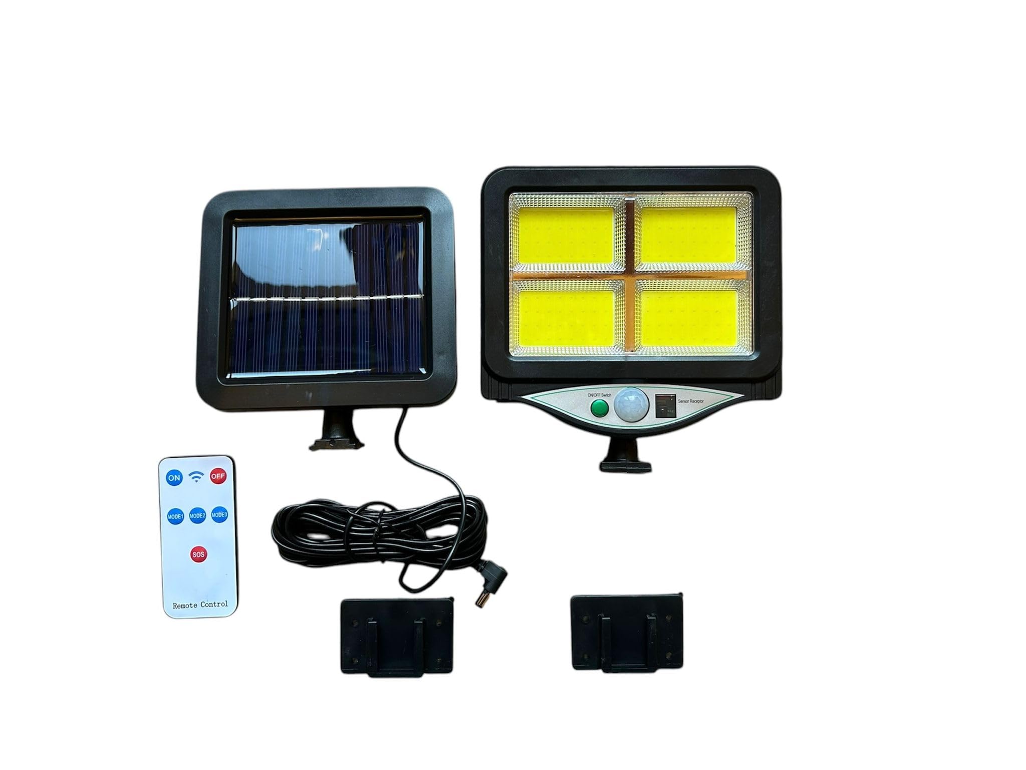 6 Pezzi Faretto Solare 128 LED con Staffa di Montaggio, Sensore di Movimento e Telecomando – Illuminazione Potente, Ricarica Solare e Controllo Remoto per Massima Efficienza - CW966-6pz