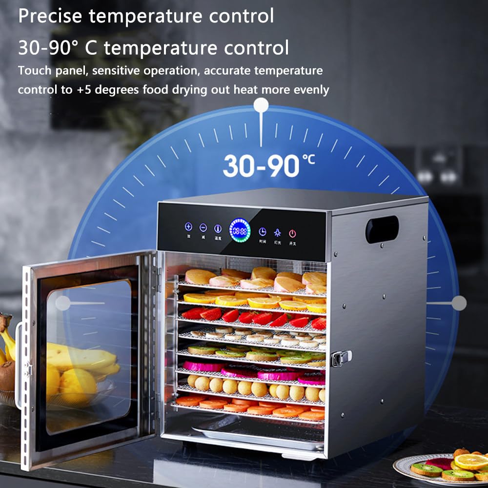 Deshidratador De Alimentos, Deshidratador De 8/10 Bandejas Con Temporizador De 24 Horas Y Control De Temperatura De 86-194 ℉ Y Pantalla LED, Para Cecina, Frutas,10-Trays-Dehydrator