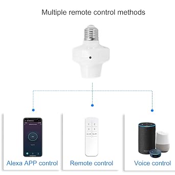 QIACHIP Remote Control Light Socket E26 E27 Bulb Socket Adapter, ZigBee Smart Light Holder Compatible with Alexa Echo Voice Control, Requires Zigbee Hub