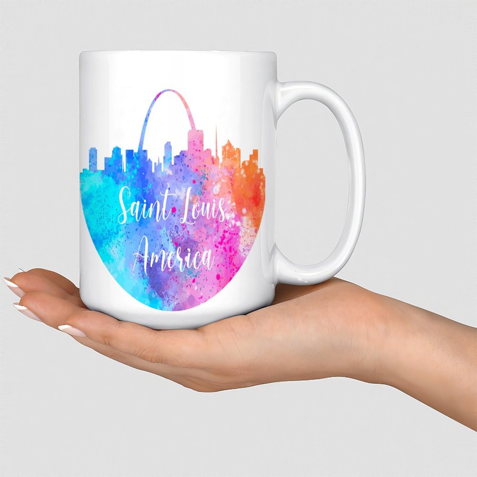 Wodevor America Saint Louis Coffee Mugs White State Shaped State Map Ceramic Coffee Cups Funny Weightlifting White Glossy Mug Valentine’s Day New Year Gift for Coworker Papa 15oz