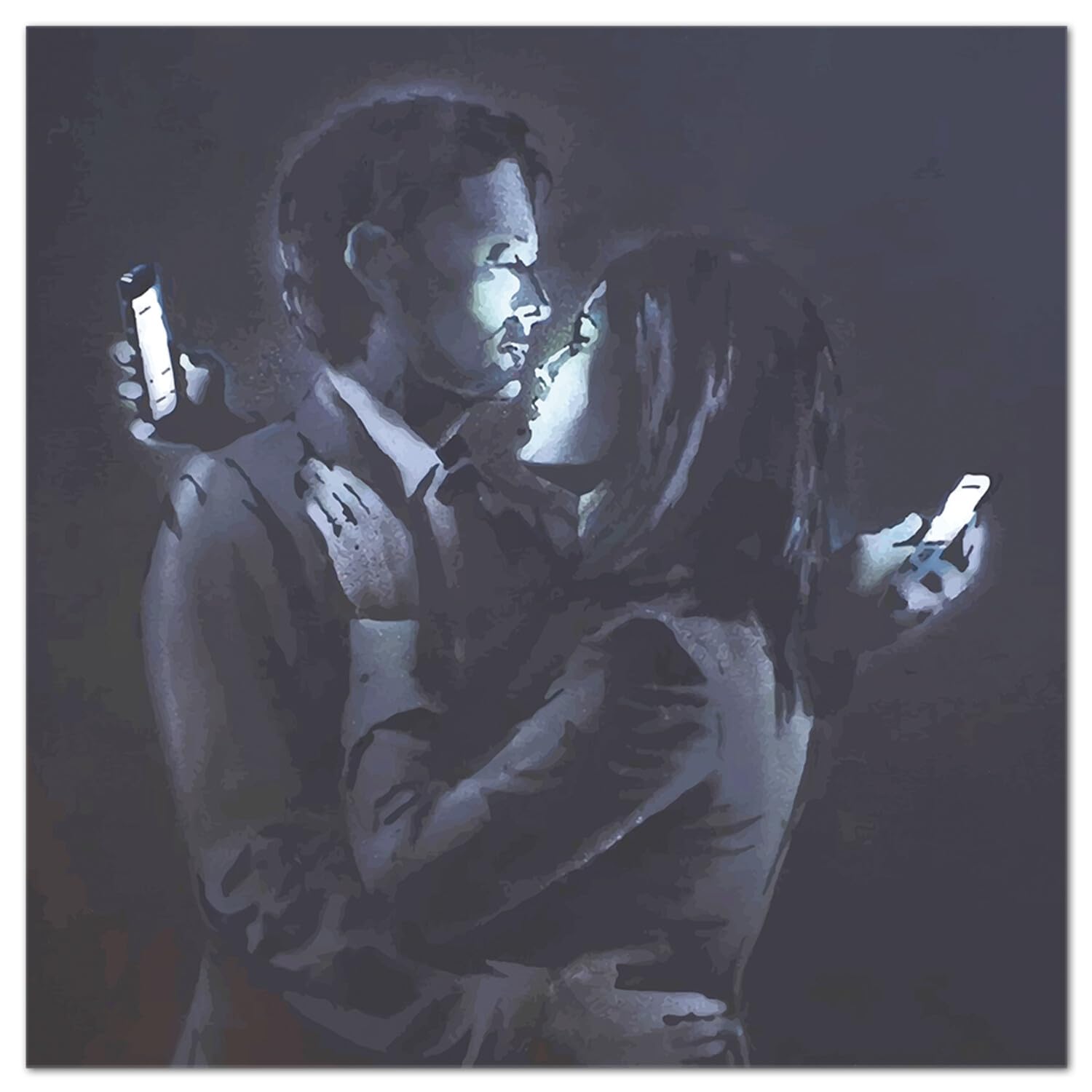 Giallobus - Quadro - Banksy - Amanti al cellulare - Vetro acrilico - 50x50 - Pronto da appendere - Quadri moderni per la casa