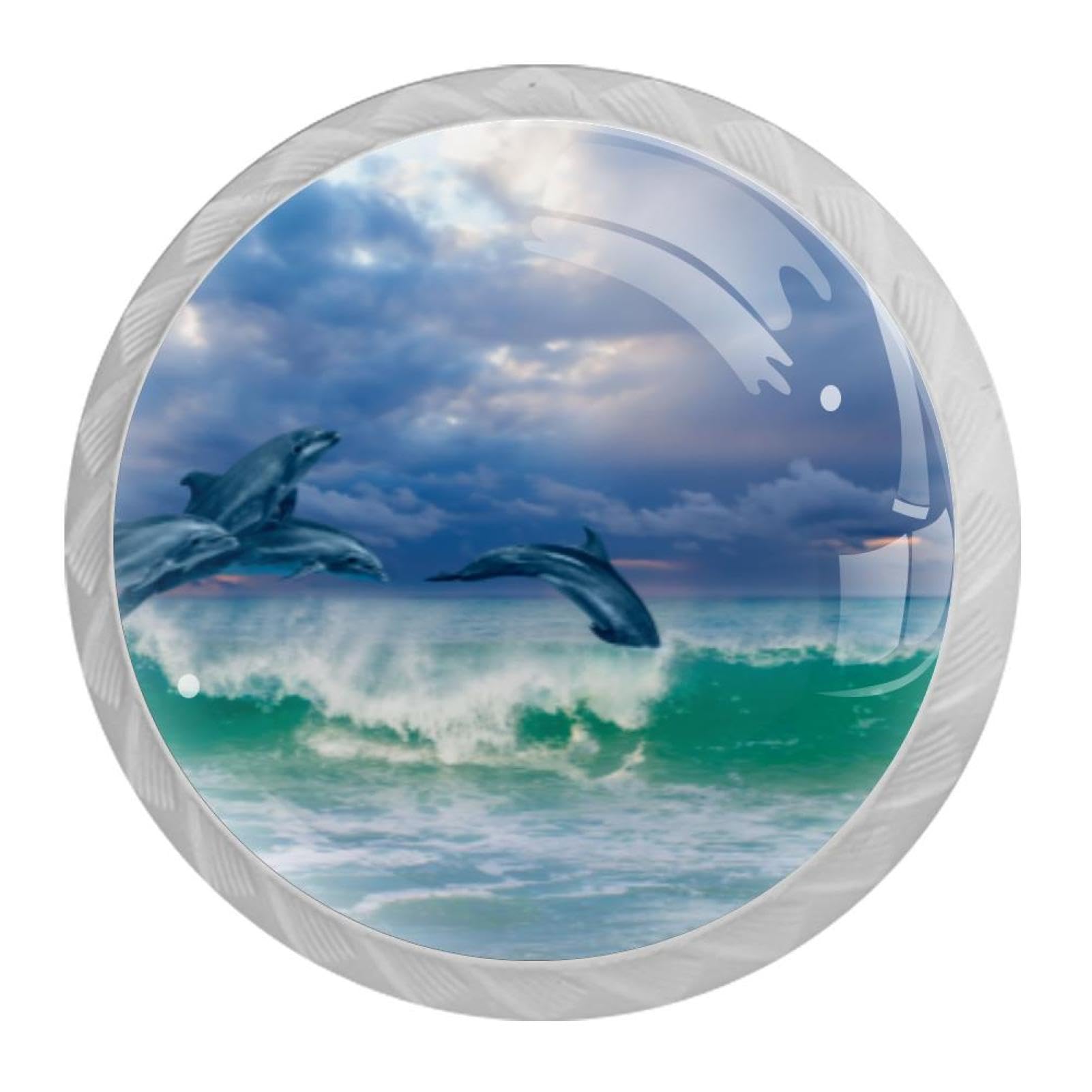 Tqmspg 4 Pieces Drawer Pulls Dolphins Door Knobs Dresser Handles for Kitchen Wardrobe Cupboard Hardware Furniture