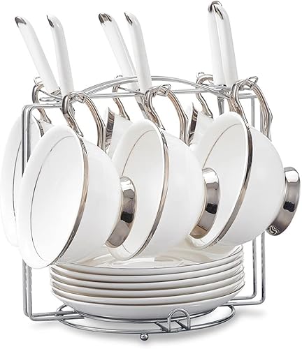 HOUKAI China - Juego de regalo de porcelana de estilo europeo con cuchara de platillo y soporte de hierro