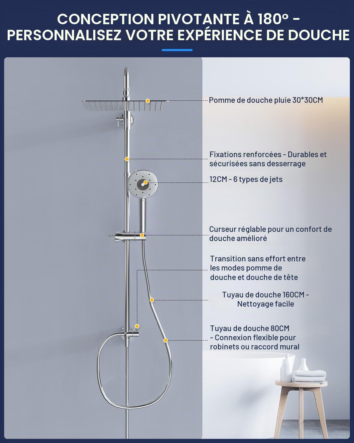 YEAUPE PRO Système de Douche avec Filtre, Colonne Pluie 30 cm