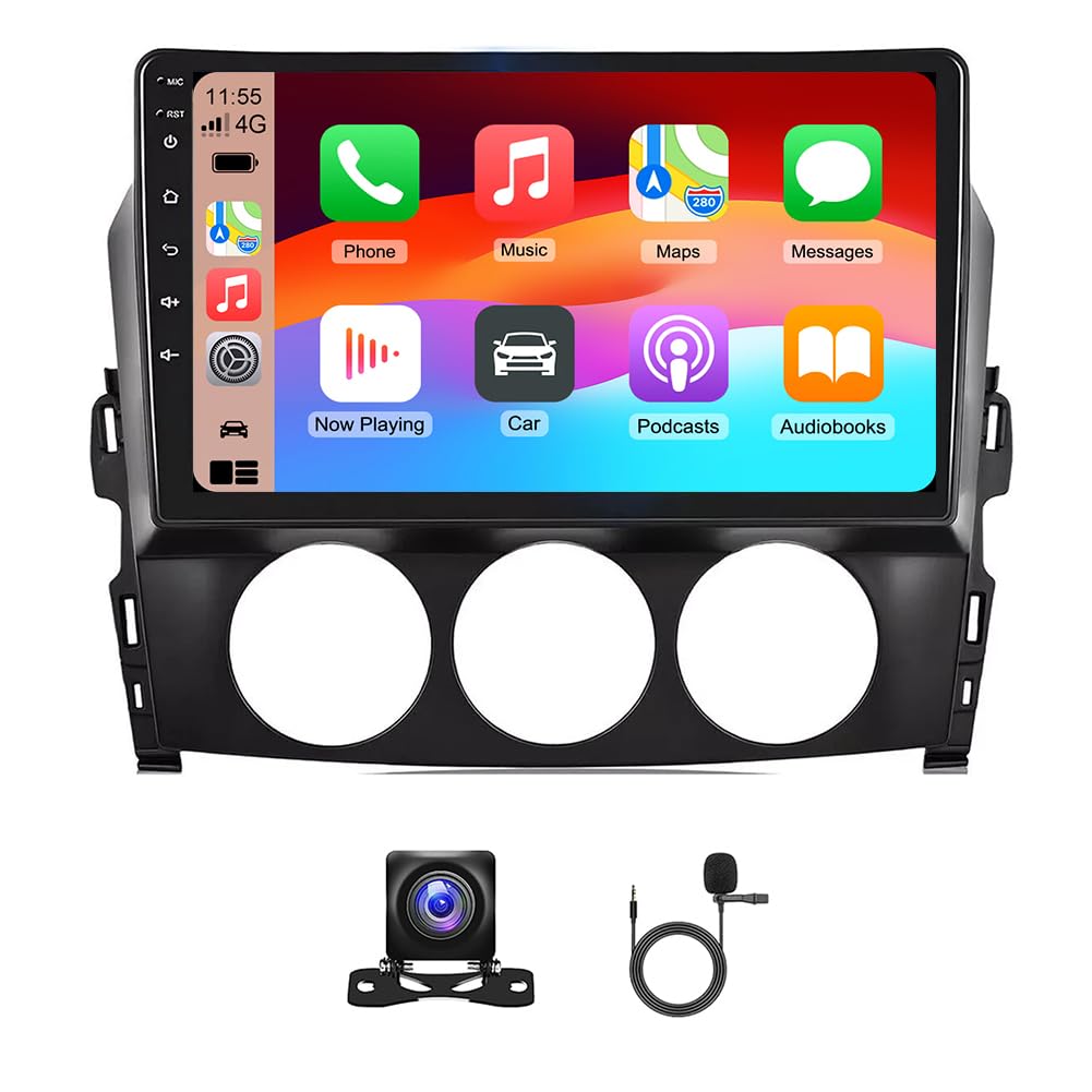 9 Zoll Android Doppel Din Autoradio für Mazda MX-5 2005-2021 mit Wireless Carplay Android 14, 4+64G Touchscreen Display DAB+ Radio Bildschirm Bluetooth GPS Navi AHD Rückfahrkamera FM/RDS SWC