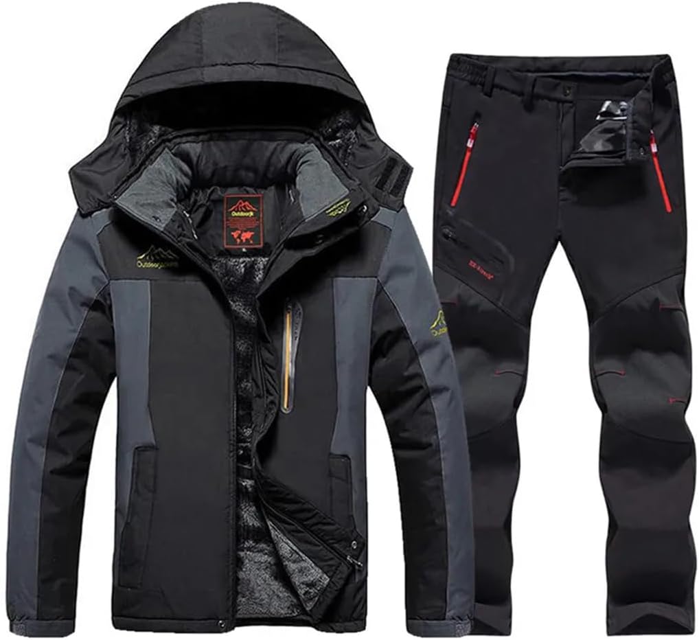 Men's Winter Ski Suit Waterproof Snow Fleece Jacket Pants Windproof Outdoor Mountain Snowboard Wear Set