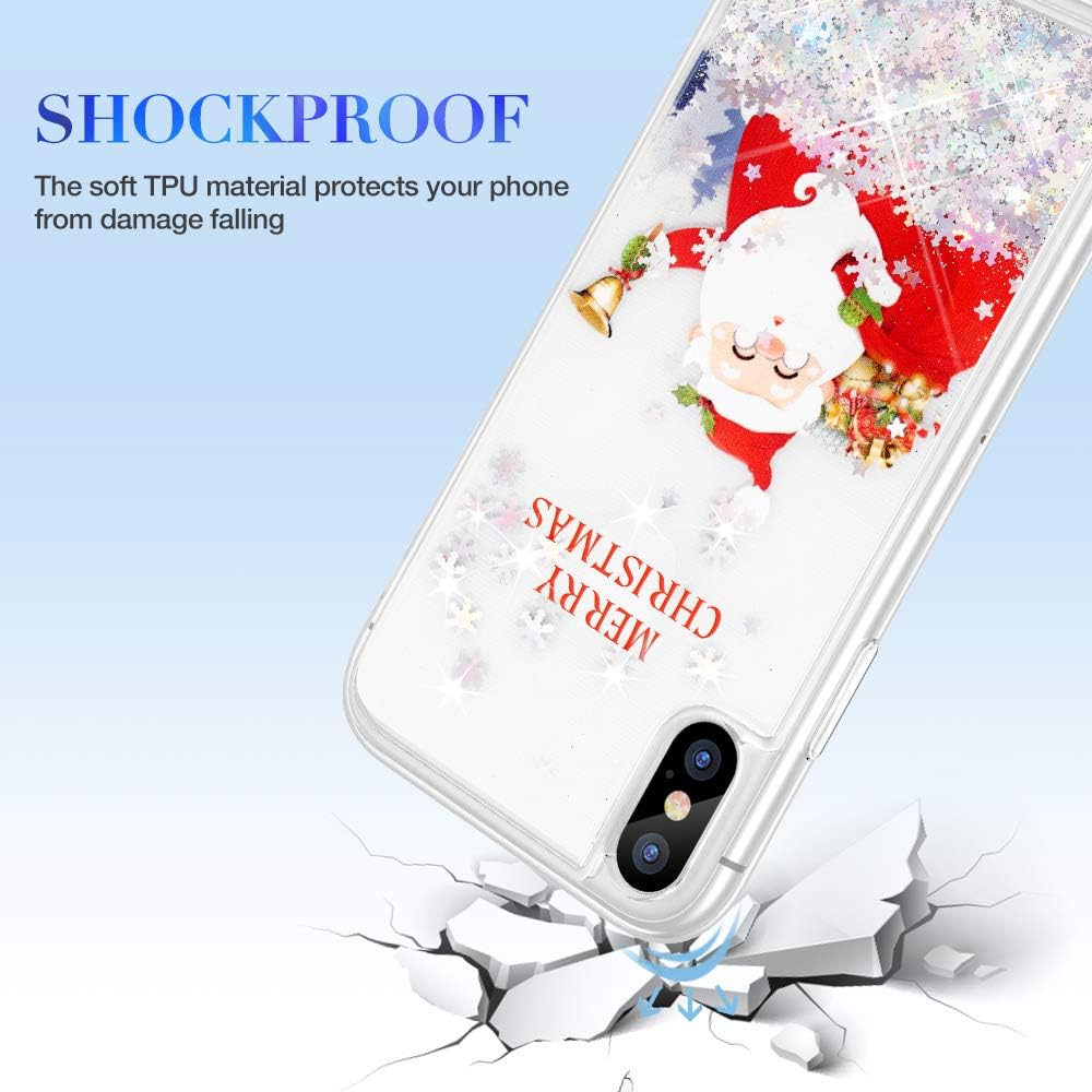 Maxdara iPhone X Xs Glitter Case, iPhone X Xs Christmas Case Santa Claus Pattern Glitter Liquid Bling Sparkle Cute Case for Girls Women Gifts Christmas Glitter Case for iPhone X Xs (Santa Claus)