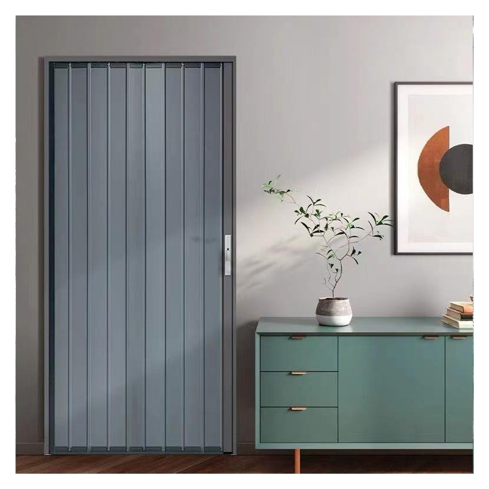 JLXJYS Locking Accordion Door Gray Folding Door, Metal Fold Sliding Door with Lock & Key, Interior Privacy Doors Screen, Room Divider Closet Door(24x80in(61x203cm))