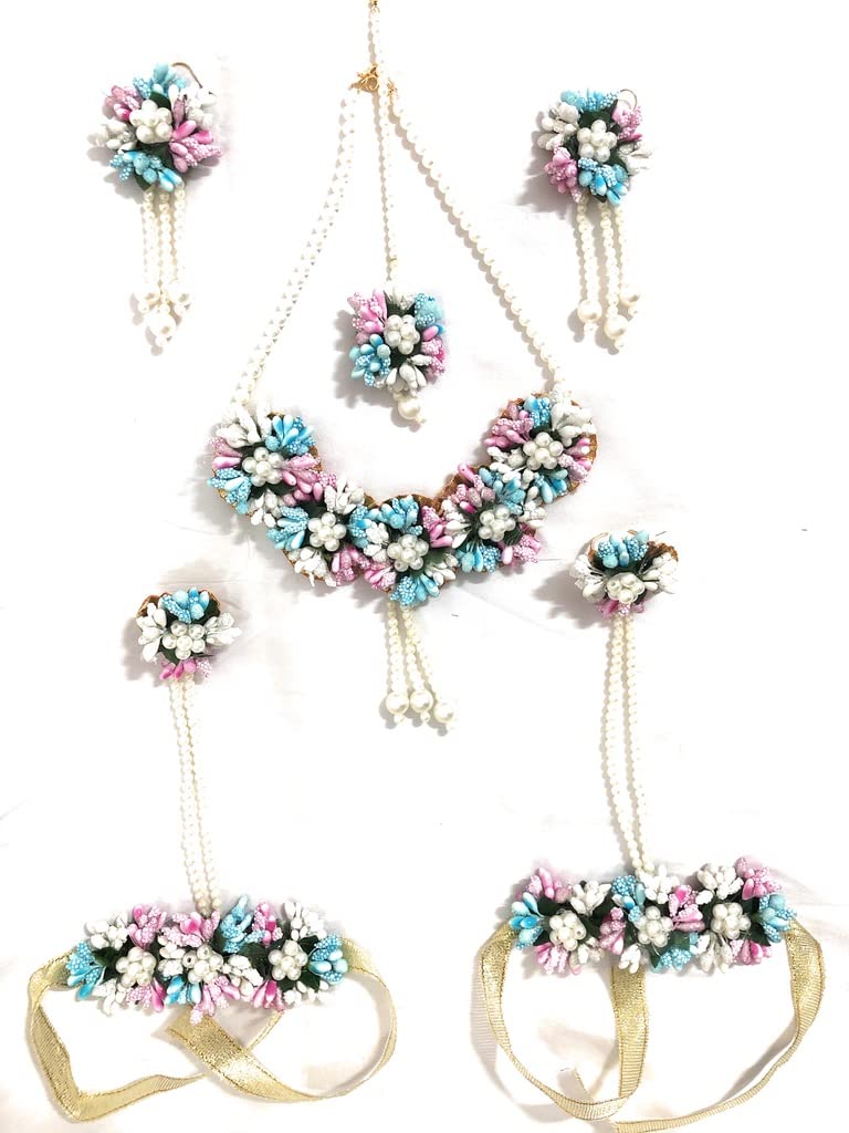 PJ Designs Artificial Flower Jewellery Set Sky Blue Pink Color for Haldi, Baby Shower, Mehendi and Godbharai for Women and Girls (B09MB1X2ST) Amazon Price History, Amazon Price Tracker