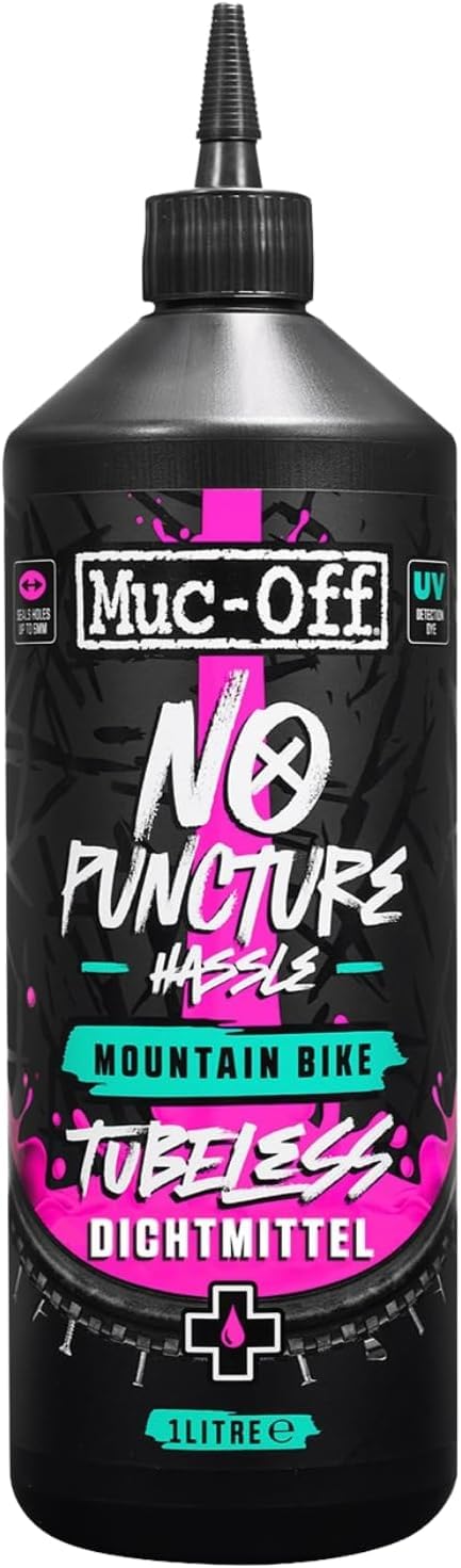 Muc Off No Puncture Hassle Tubeless Sealant Reifendichtmittel, 1 l - Hochwertiges Reifendichtmittel für Schlauchlose Fahrradreifen mit UV-Tracer-Farbstoff, Dichtet Risse und Löcher Bis Zu 6 mm ab