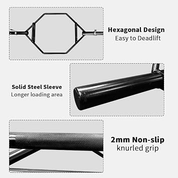 Olympic Hex Bar Solid Steel Sleeve 1000lbs Weight Capacity Trap Bar Deadlift Bar with Knurled Handles, for Bodybuilding Training, Squats, Deadlifts, Shrugs Power Pulls