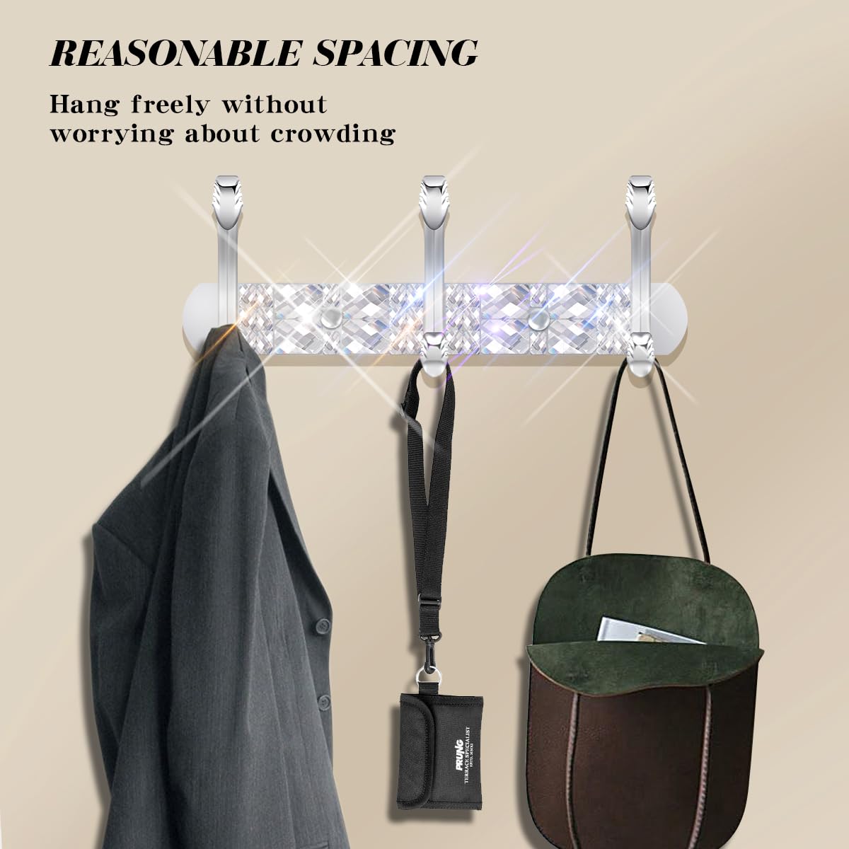 GUFONKOD Bling Coat Rack Wall Mount, Sparkle Silver Gem Diamond Wall Mounted Suitable for Key Hat Towel Purse Robes, Glitter Hooks Decorative Rack for for Entryway, Bedroom, Bathroom (3 Hooks)