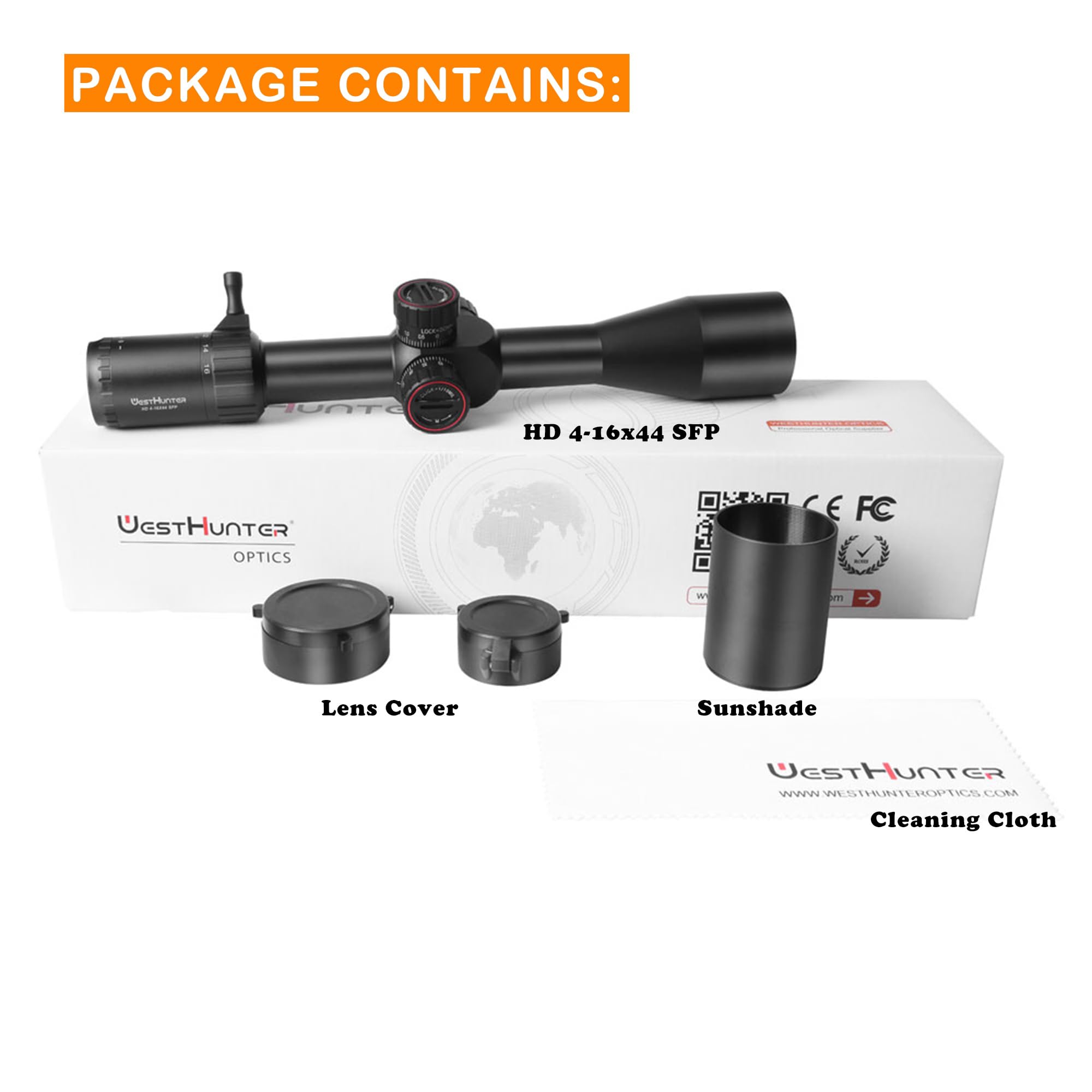 WestHunter Optics HD 4-16x44 Lunettes de visée SFP, tube de 30 mm, deuxième plan focal, précision tactique 1/10 MIL