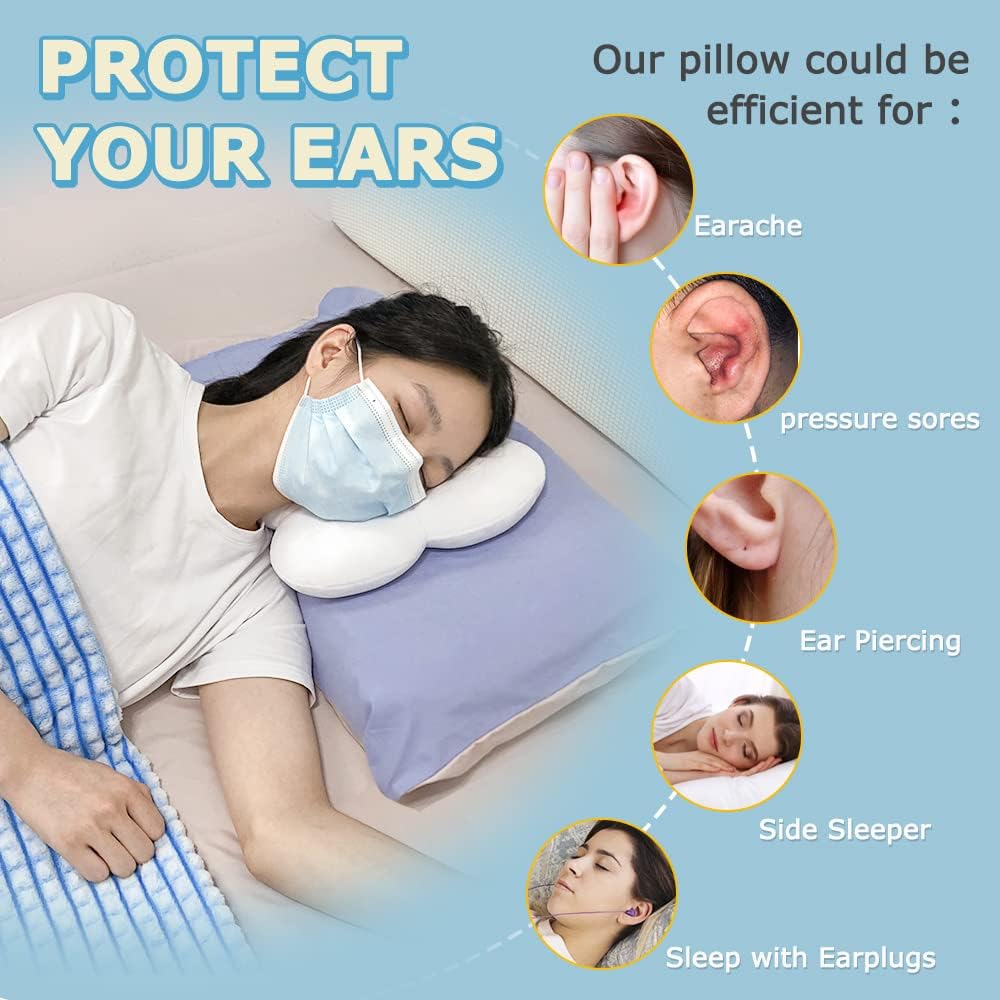 Ear Piercing Pillow for Side Sleepers Donut Pillow with Ear Hole, CNH, Relief Pain Ear Inflammation and Pressure Sores Guard Protector Earplugs Support Pillow for Sleeping