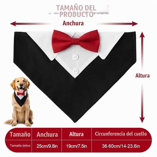 Foto 2 de 7 de HMCEY Bandana de Esmoquin para Perro 36-60 CM,Bufanda Collar Perro con Pajarita y Cuello Ajustable,Dog Bow…