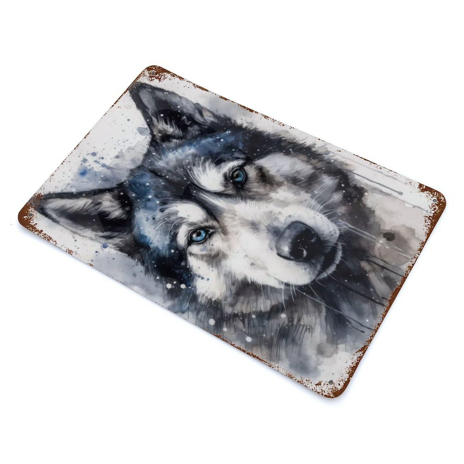 Siberian Husky Watercolor 11.8"x7.9" Rusty Metal Tin Sign, Farmhouse Wall Decor for Office, Studio And Wall Decor