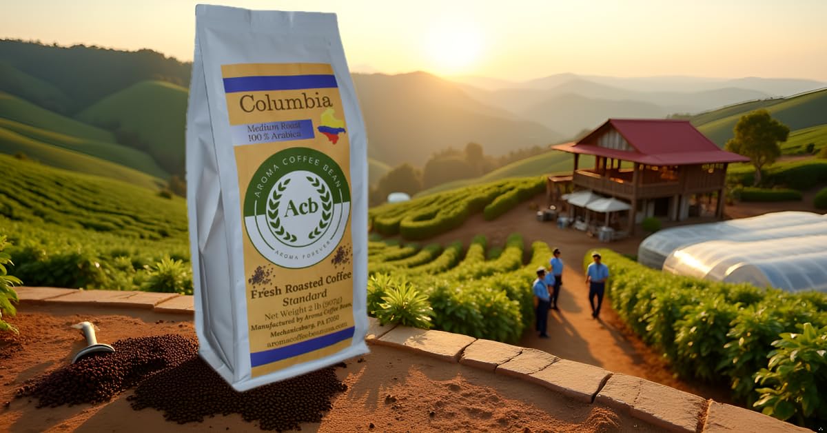 Aroma Coffee Bean Colombia Coffee Medium Roast Ground Coffee 2 lb Resealable Bag
