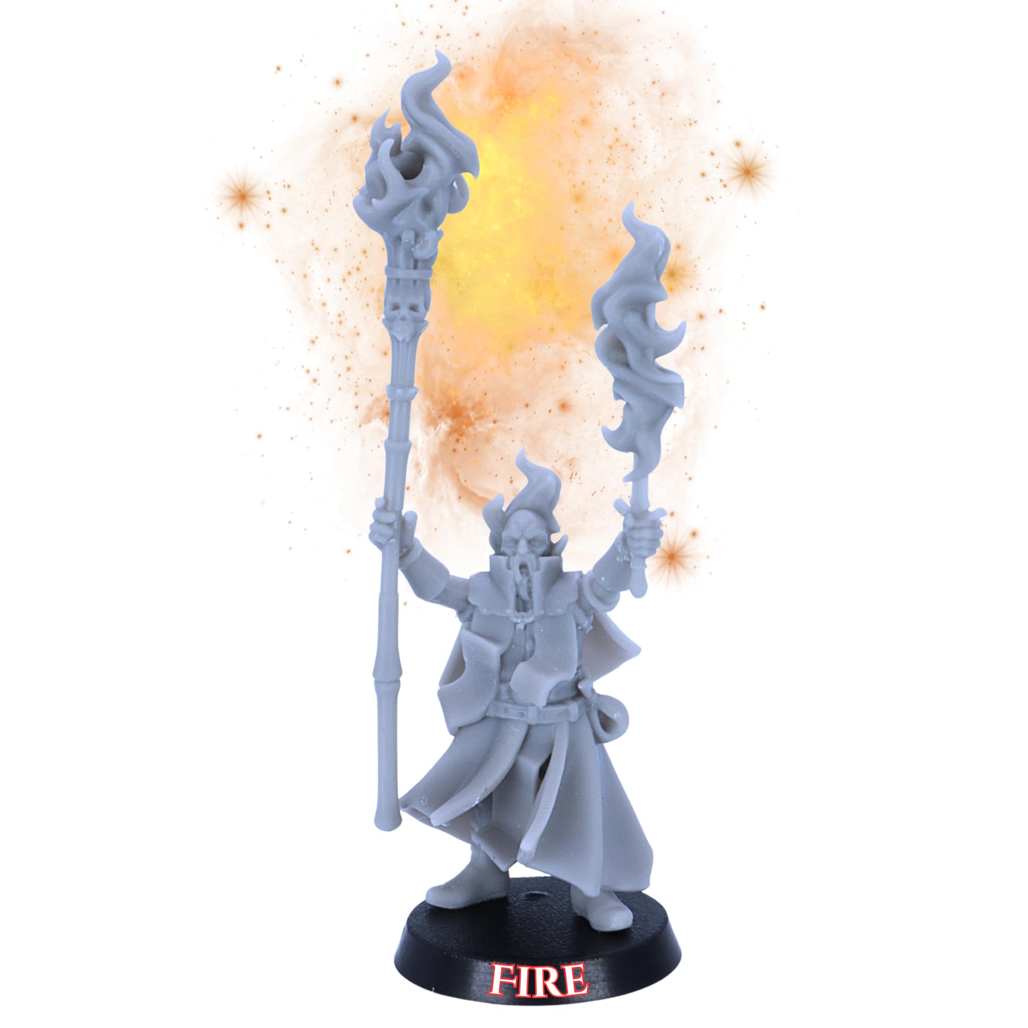 Battle Wizards and Mages Miniature Set – 8 Fantasy Wizard Models or Singles | 32mm Scale | Magic Casters for RPG & Tabletop | Unpainted Resin by Highlands Miniatures | 25mm Bases (Mage of Fire)