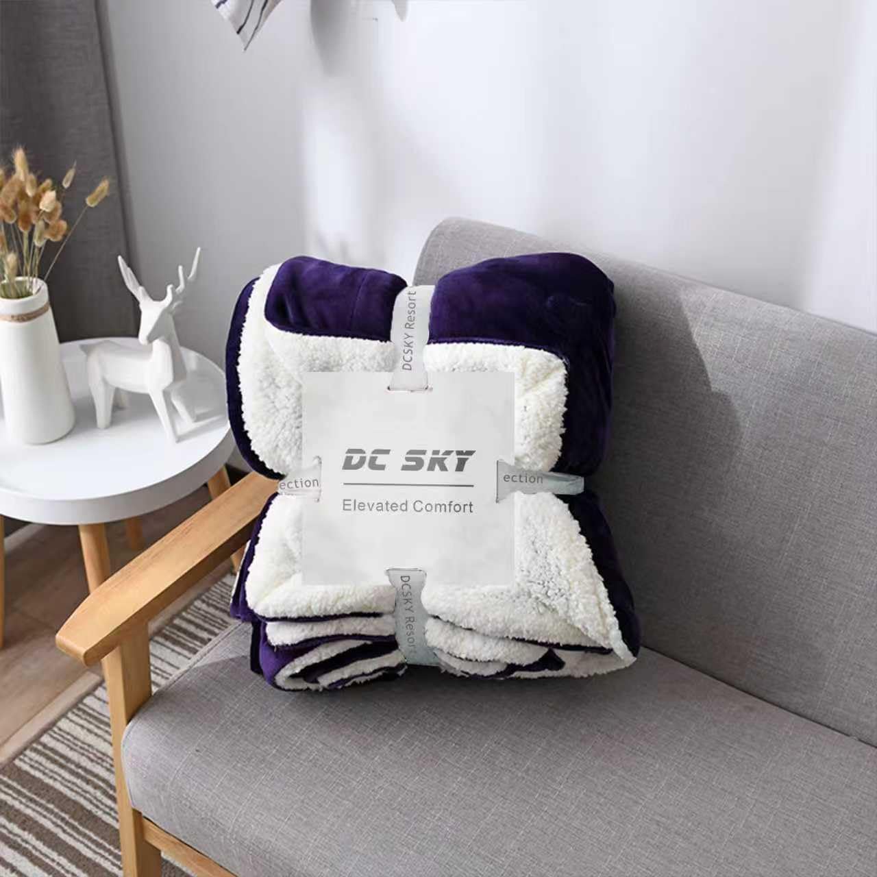 Sherpa Fleece Throw Blanket for Couch - Super Soft Cozy Fuzzy Plush Blankets for Winter, Reversible Thick Warm Blanket for Bed, Sofa, Living Room，Dark Purple, 80x90 Inches