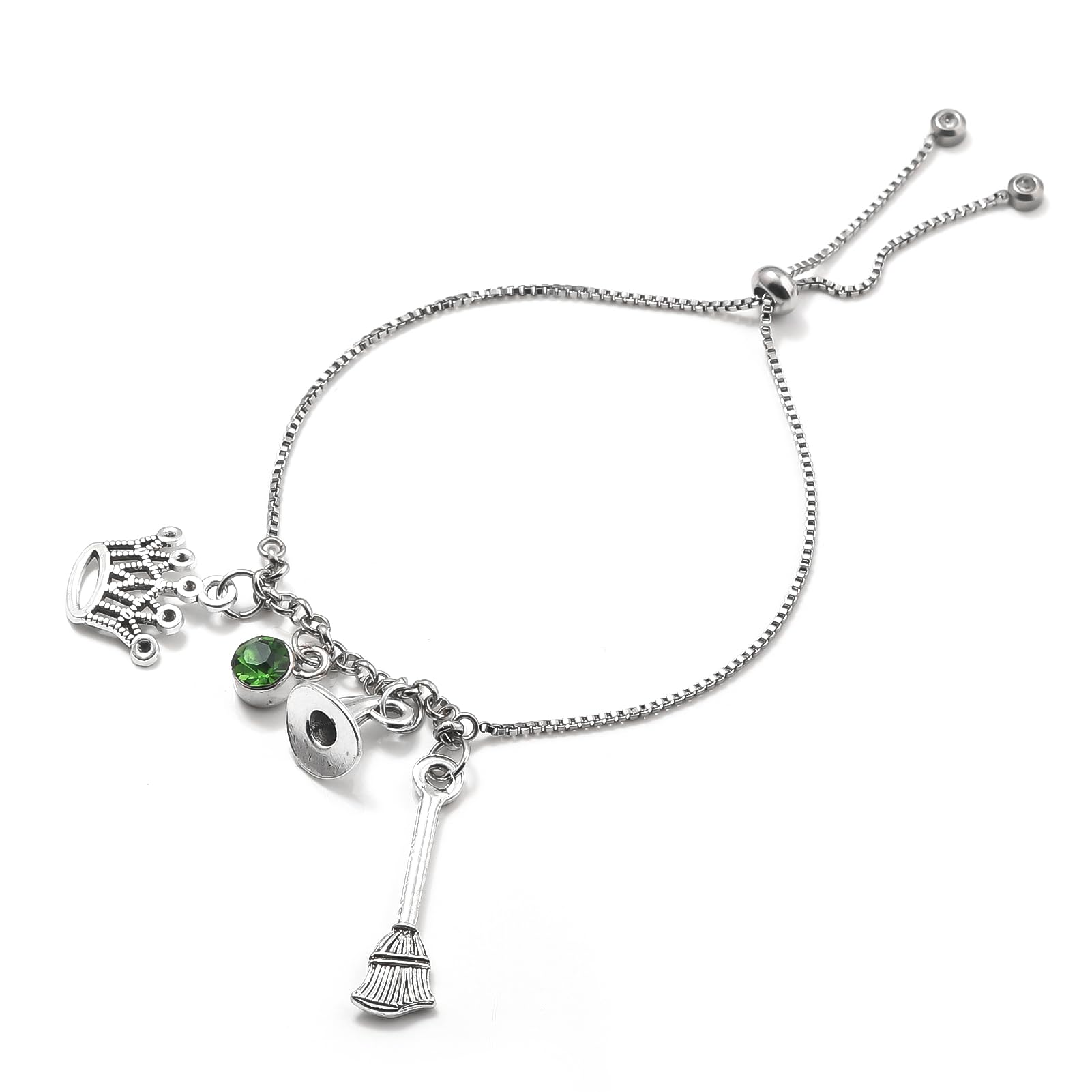 Wizard Elphaba Glindo Witch Hat Broomsticks Crown Charms Bracelet Women Men Jewelry Gift Halloween Costume Party Accessories Merch