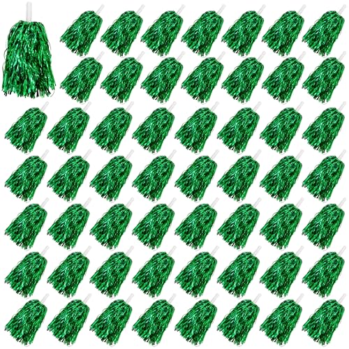 54PCS Cheerleading Pom Poms Metallic Foil Plastic Pom Poms with Baton Handle for Game Sports (Green)