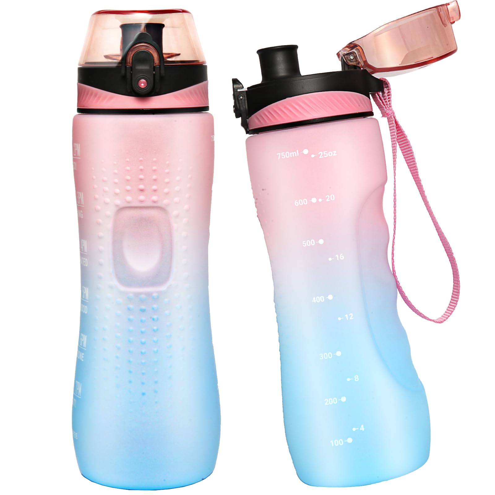 Binudum Trinkflasche Motivations Wasserflasche mit Zeitmarkierung, Sport Tritan BPA freie auslaufsichere Wasserflasche für Jugendliche, Erwachsene, Fitnessstudio