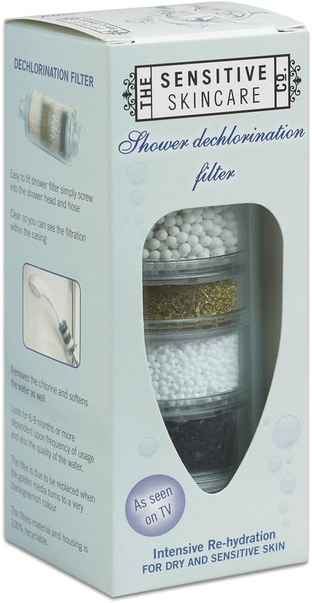 Clear tinted dechlorinating shower filter removes 99.9% chlorine and softens your shower water. Perfect for a dry, sensitised skin, or skin prone to eczema. Feels like bathing in pure soft rainwater, choose to attach either at the top (shower head) or bottom (from the wall) of your shower hose from Sensitive Skincare Co http://www.youtube.com/watch?v=cAmrkP9iosM Watch our special video on youtube...Please note: Go to our Chrome Dechlorinating shower filter if you have a fixed head shower or a power shower fitting.