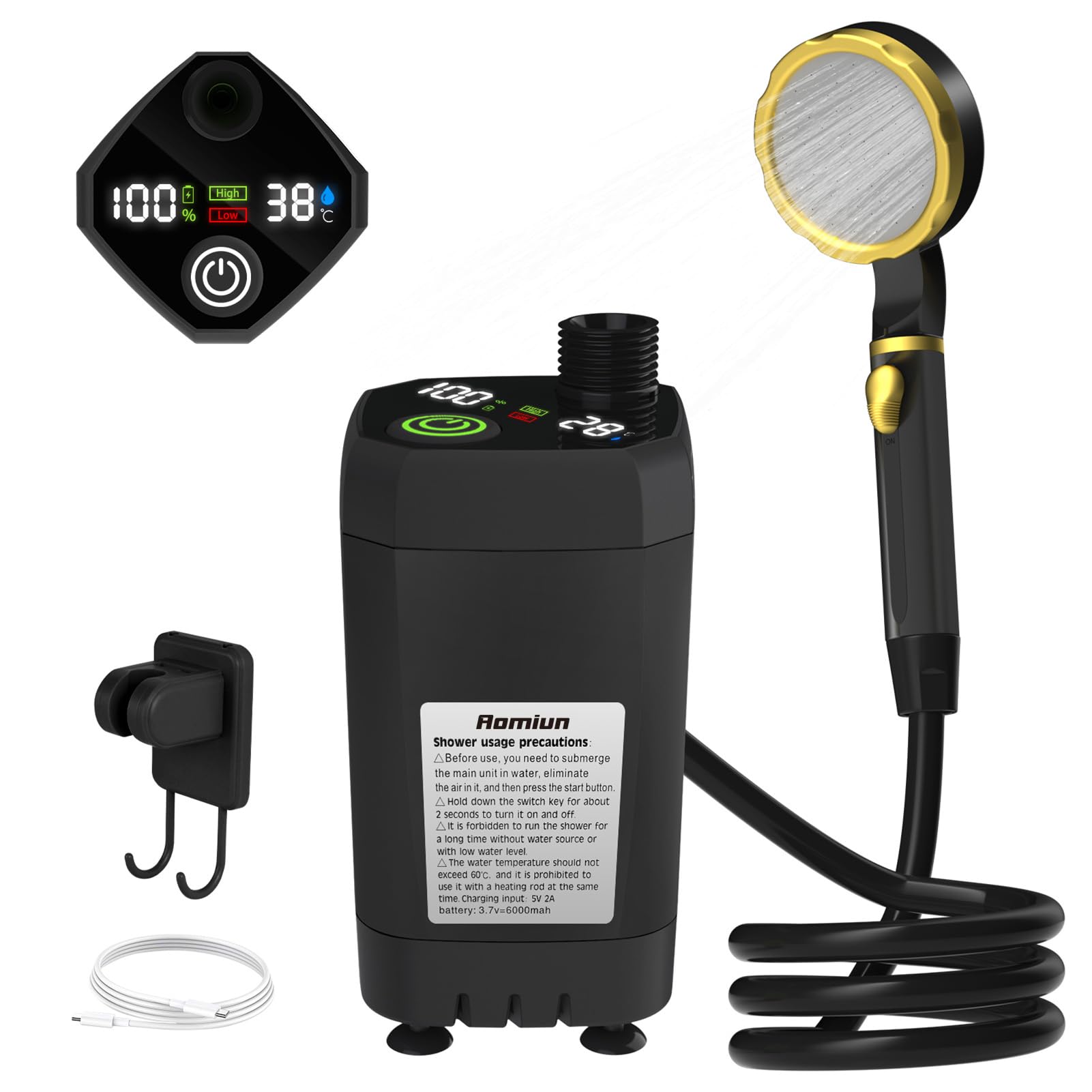 Pompa per Doccia da Campeggio Kit Doccia Esterna per Camper Kit Doccia da Campeggio con Display Digitale Intelligente Kit Doccia Regolabile