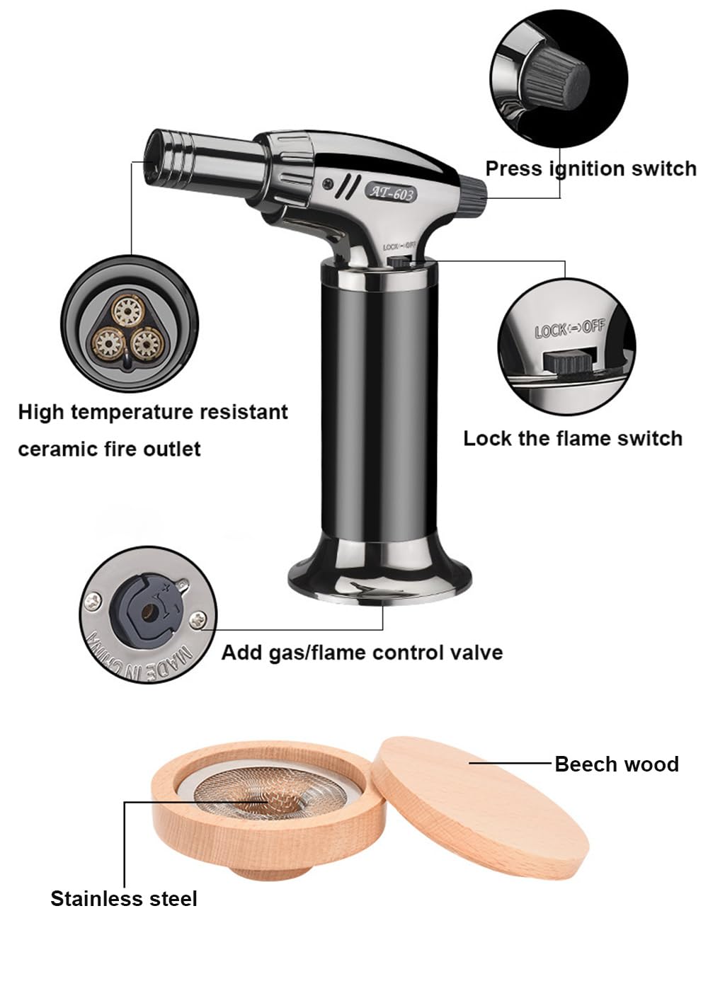 Kit affumicatore per cocktail con torcia, kit affumicatore per whisky con 8 sapori di trucioli di legno affumicato, kit affumicatore per bevande antico con torcia, vassoio per ghiaccio, accessori