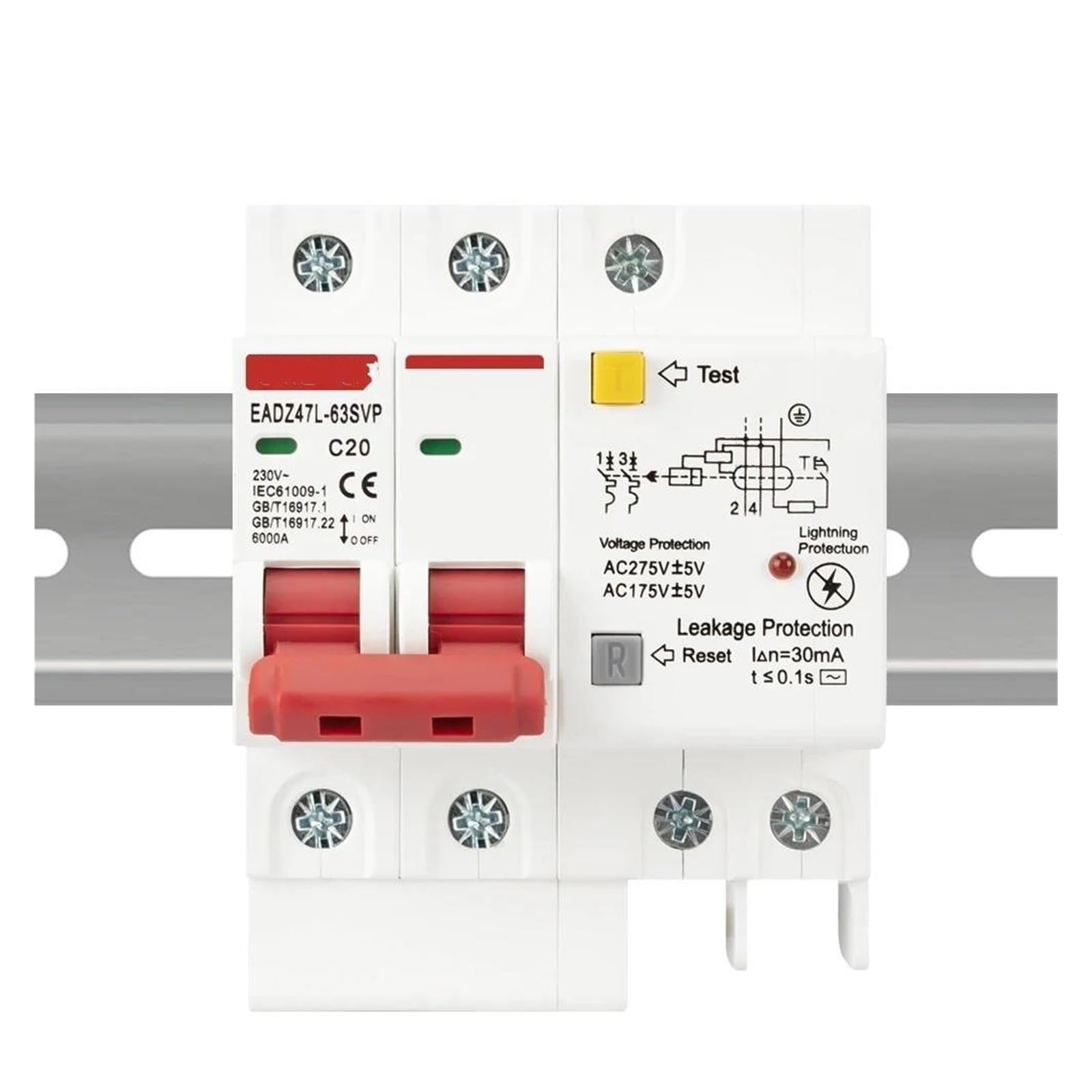 Interruttore differenziale SPD 230V 2P con protezione da sovraccarico, sovratensione, RCBO, RCCB con protezione contro i fulmini, protettore dalle perdite MCB(100A)
