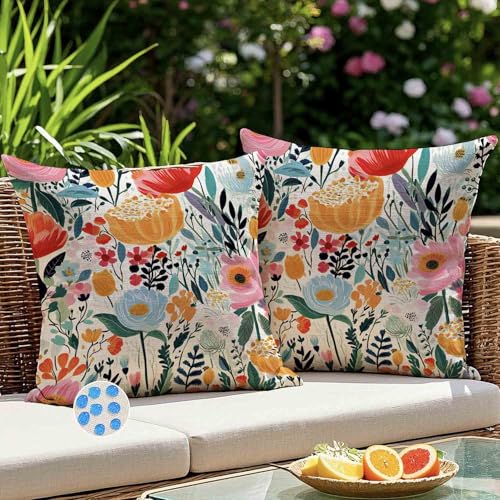 Housse de Coussin 40x40 Extérieure Imperméable Motif Floral D'extérieur Taie d'oreiller Decoratif Coloré Plante Housse Coussin pour Jardin Chaise Sofa...
