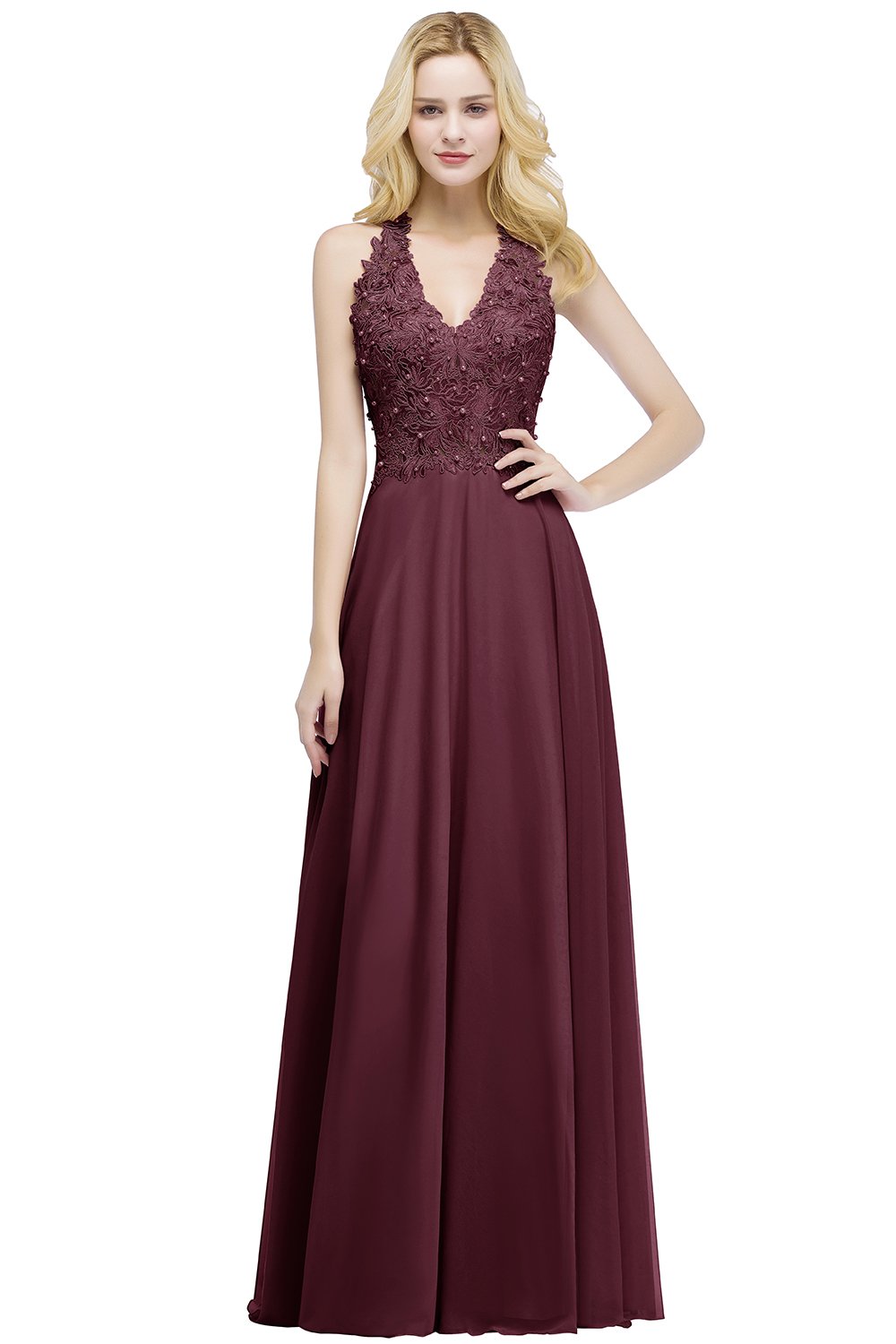 Misshow Robe Femme Longue Demoiselle d'honneur avec Dentelle Florale Vintage Maxi pour Cérémonie
