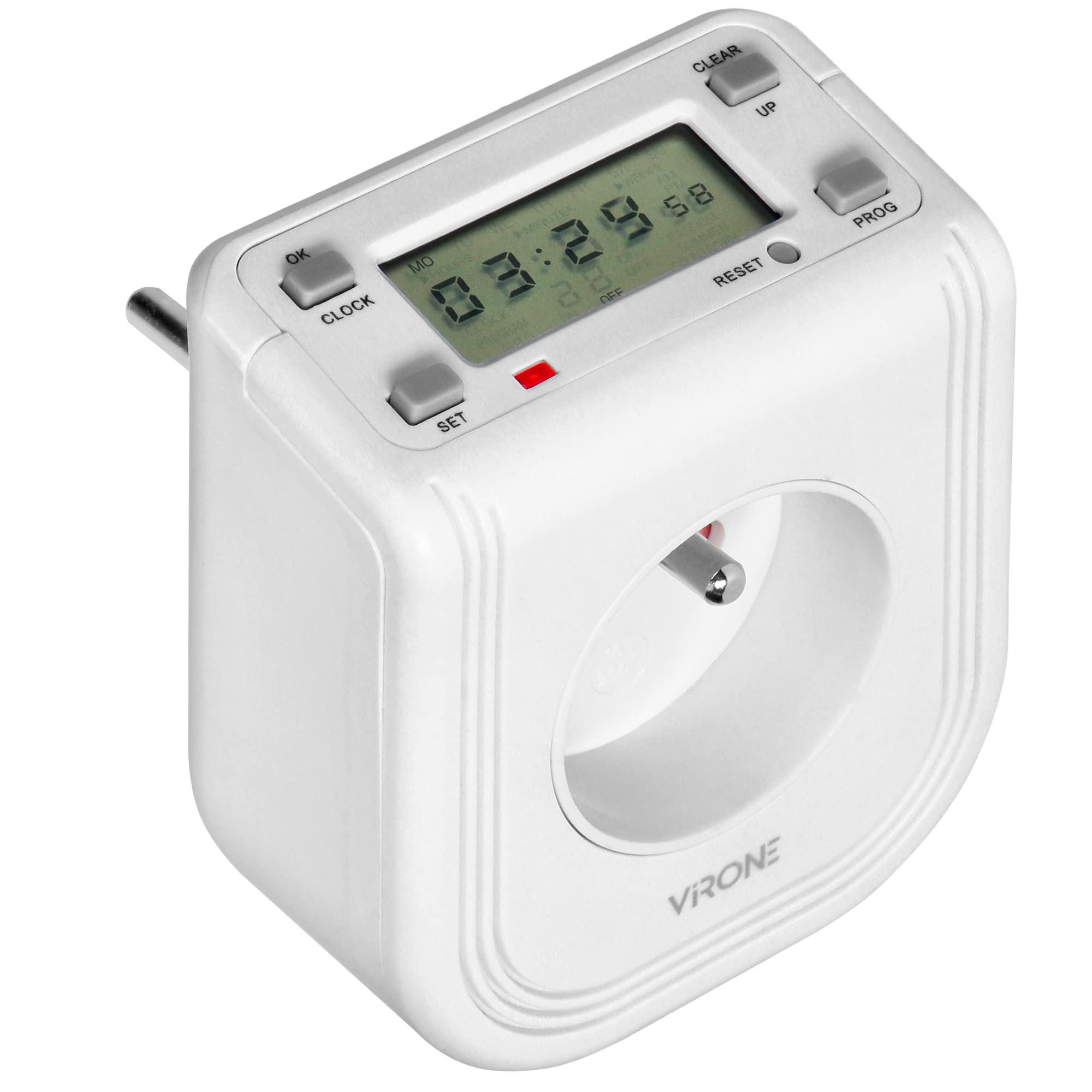Virone Elektroniczny programator czasowy z górnym wyświetlaczem LCD, 230 VAC 3680W, 16 punktów przełączenia, symulator obecności