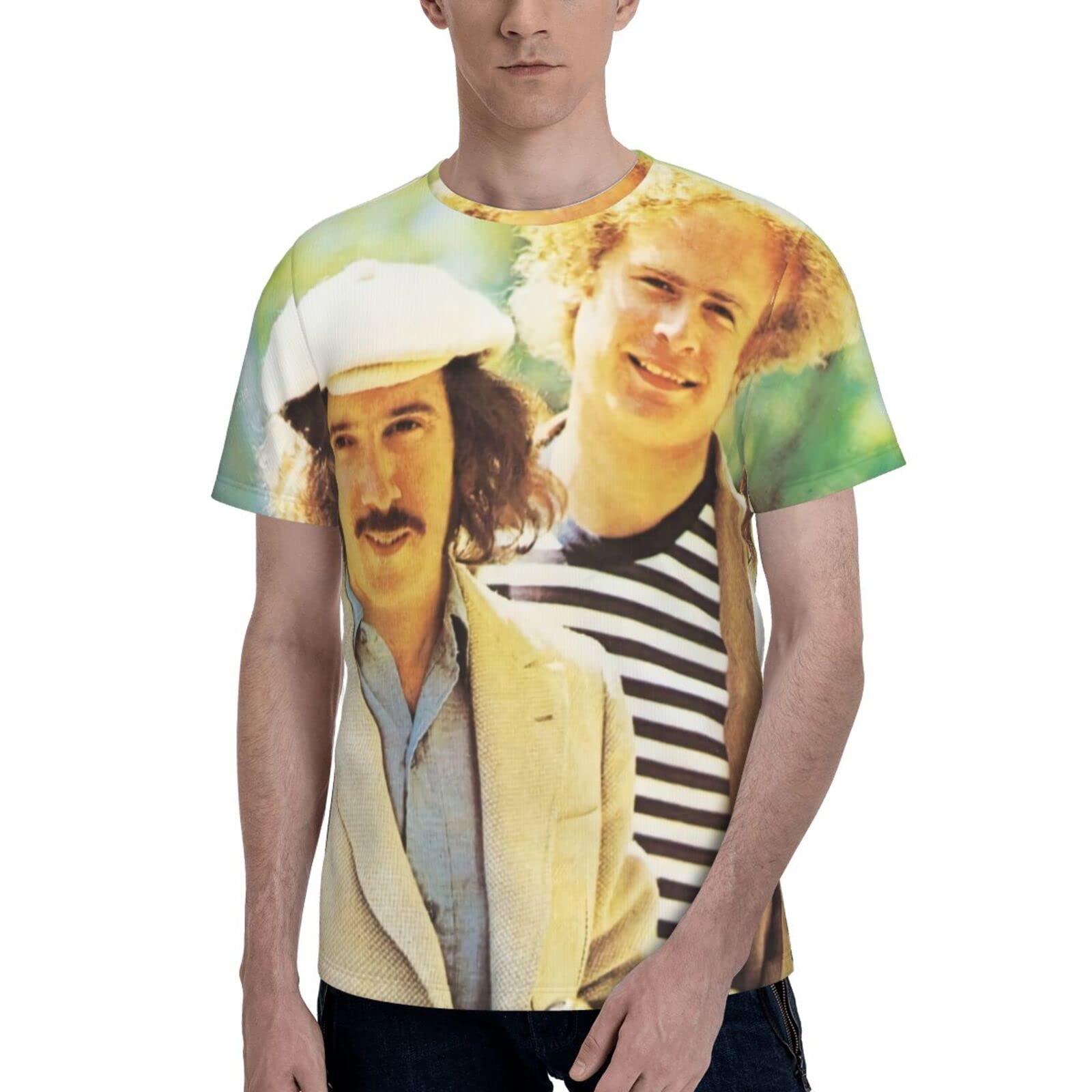 Simon & Garfunkel Men's Short Sleeve Crew Cotton T-Shirt All Over Print Graphic Tee
