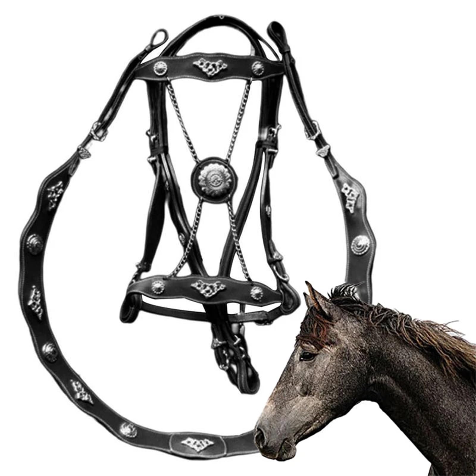 Corda di Piombo in Pelle for Equitazione Anti-attrito. Briglia ergonomica e Confortevole Senza restrizioni con Fibbia in Metallo per Cavalli