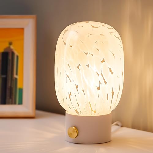 Table Lamp for Bedroom Nightstand,Bedside Lamp Translucent Glass Stepless Dimmable,Vintage Glass Lamp Murano Aesthetic Home Decor with Bulb for