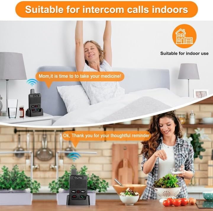 Contents of the ChunHee intercom system package, including two intercom units, two charging docks, two USB-C cables, and two power adapters.