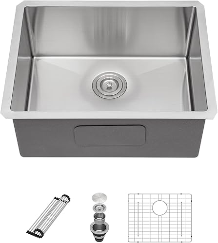 Sarlai - Fregadero empotrado con barra, de 21 x 18 pulgadas, pequeño, de acero inoxidable calibre 16, simple, 10 pulgadas de profundidad