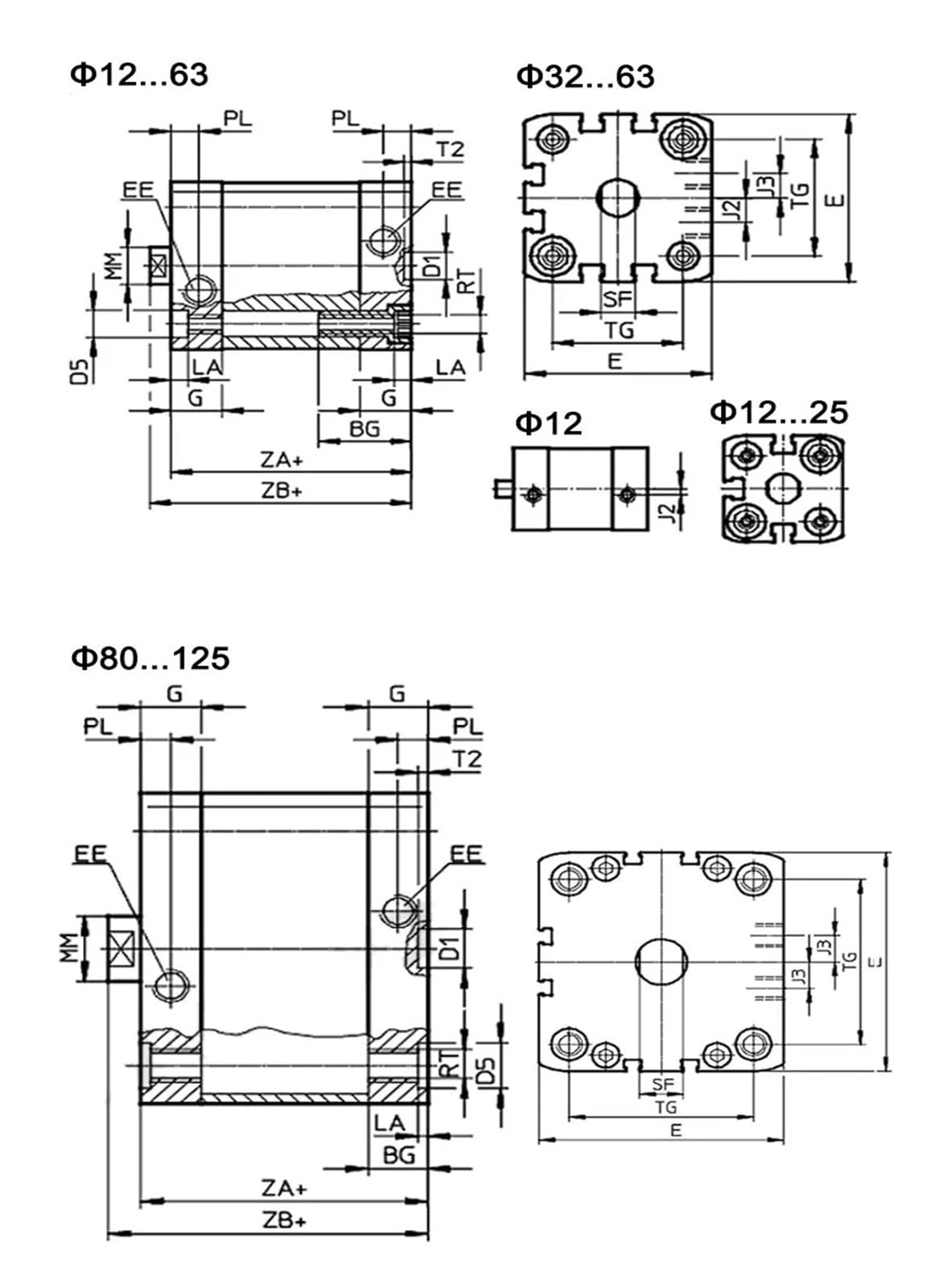 Doppeltwirkender Pneumatikzylinder ADN80, kompakter Luftzylinder mit 80 mm Bohrung for die Automatisierung | Doppeltwirkender kompakter Luftzylinder, 80 mm Bohrung, 0,7 MPa Maximaldruck, Magnetkolben, Aluminiumkonstruktion.