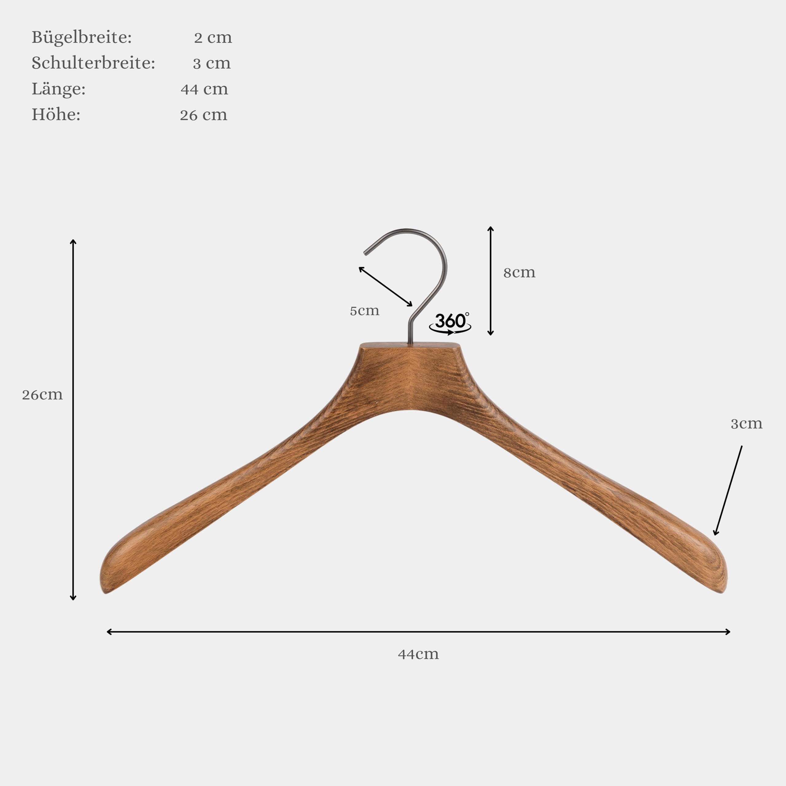 Hang & Haute 4er-Set Premium Holzkleiderbügel, Breit aus hochwertiger Buche, 44cm Standardgröße, Vintage-Design, Anti-Rutsch, Drehbarer Haken 360°, Ideal für Jacken, Mäntel, Anzüge, Hemden, Shirts