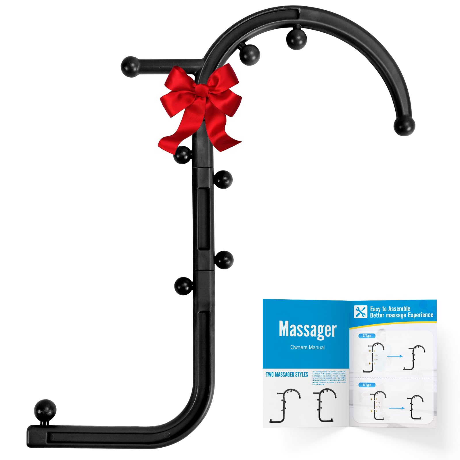 Trigger Point Massage Tool,Handheld Back and Neck Massager for Pain Relief,Massage Trigger Point Cane,Muscle Release Tool Self Massage Hook Cane Blue for Women & Men (Black)