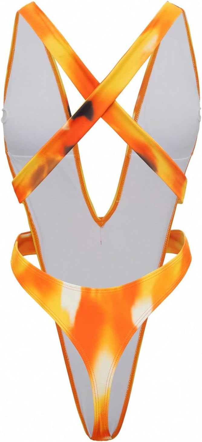 SweatyRocks Women's Crisscross One Piece Swimsuit Deep V Neck High Cut Bathing Suit Swimwear - Image 4