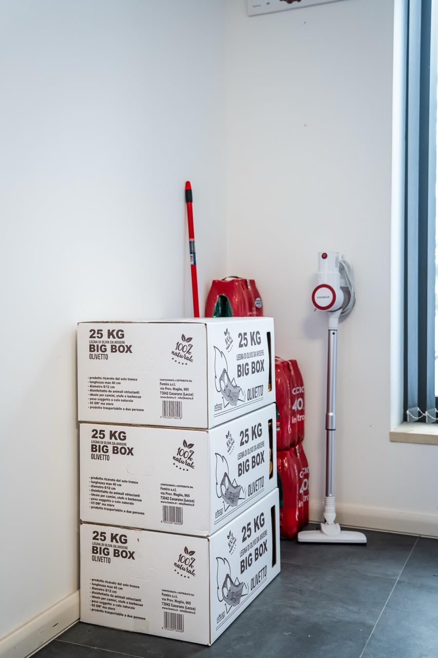 BIG BOX FEMIRO - Legna da ardere in SCATOLE da 25 Kg. Legna di olivo su bancale ideale per camini, stufe, forni, pizzerie e barbecue. Confezioni da 25 a 500 kg. (50 Kg)