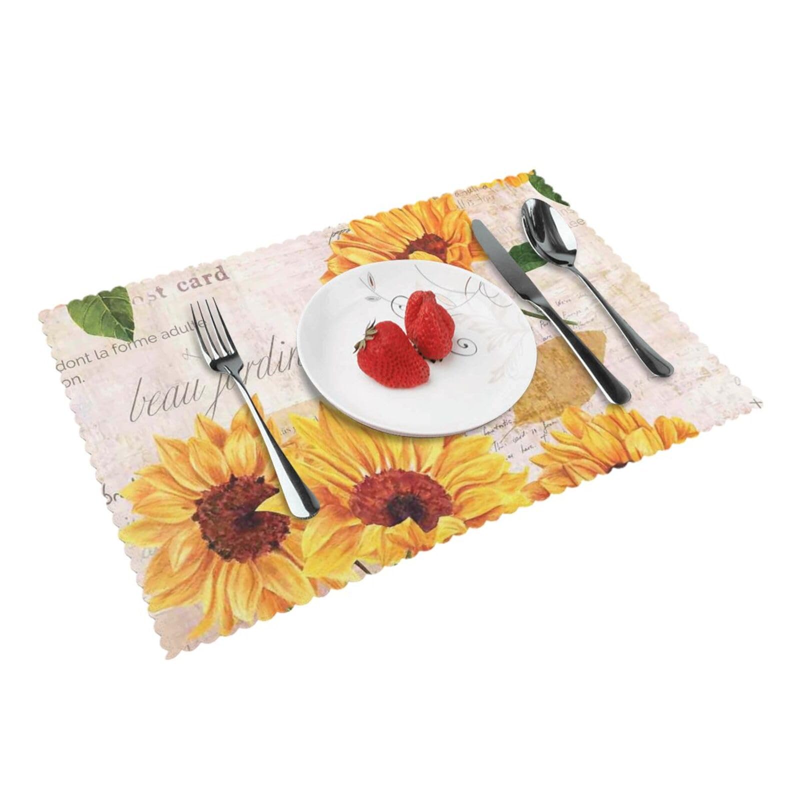 Sunflower Printed Placemats Set of 4 PCS Washable Placemat for Kitchen Table Heat-resistant Table Mats 45x30 CM